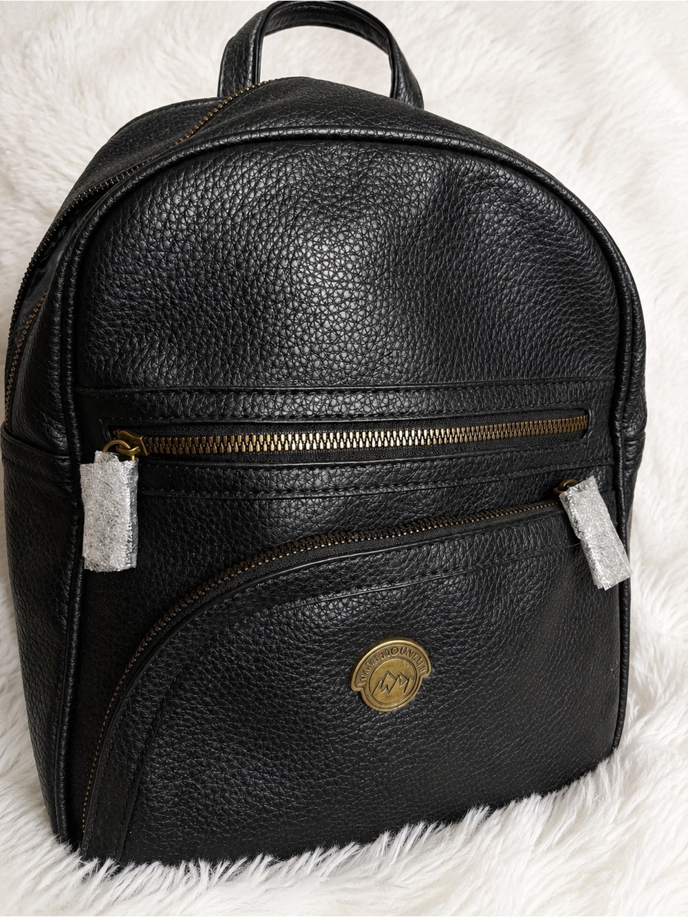 White Mountain Black Pebbled Leather Backpack with Gold Hardware